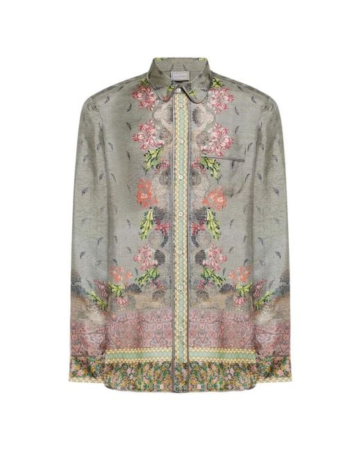 Pierre Louis Mascia Gray Aloe Floral-Print Button-Up Shirt
