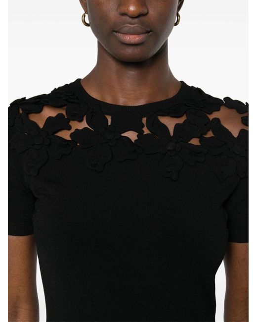 Valentino Garavani Black Floral-appliqué Cotton Mini Dress