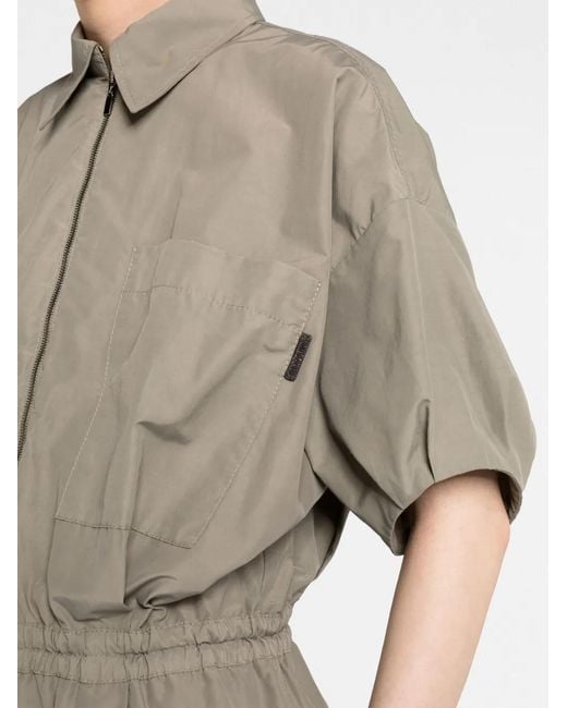 Brunello Cucinelli Natural Zip-Up Cargo Jumpsuit