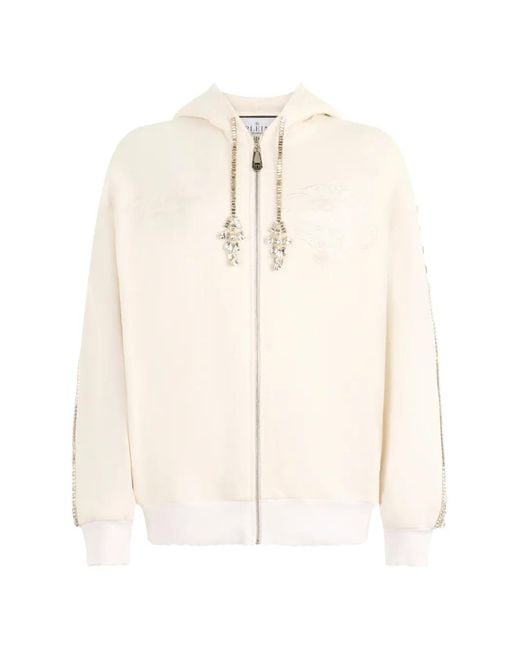 Philipp Plein White Zip-Up Hoodie