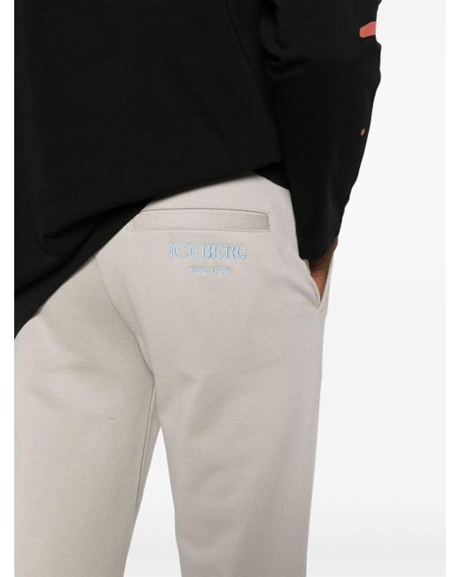 Iceberg Gray Embroidered-logo Cotton Track Pants for men