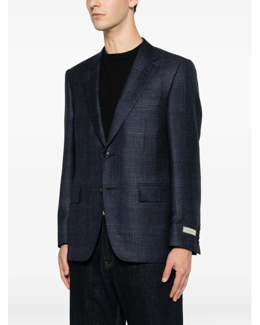 Canali Blue Check-Pattern Notched-Lapel Blazer for men