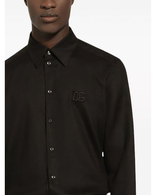 Dolce & Gabbana Leinenhemd mit Logo-Stickerei in Black für Herren