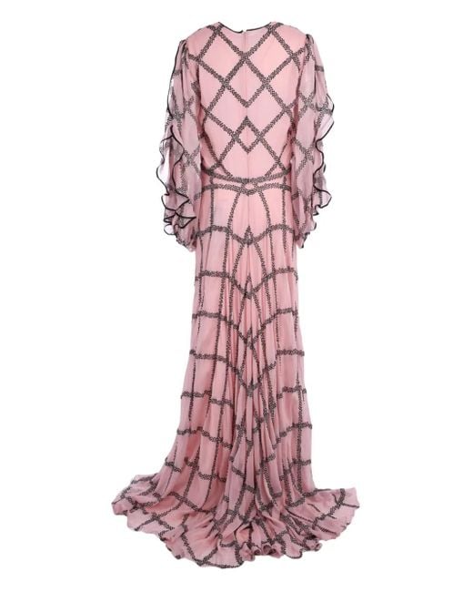 Costarellos Pink Glitter-Trimmed Silk Gown
