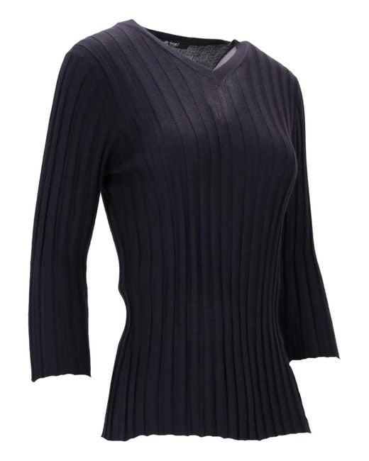 LA ROSE Black V-Neck Ribbed Top