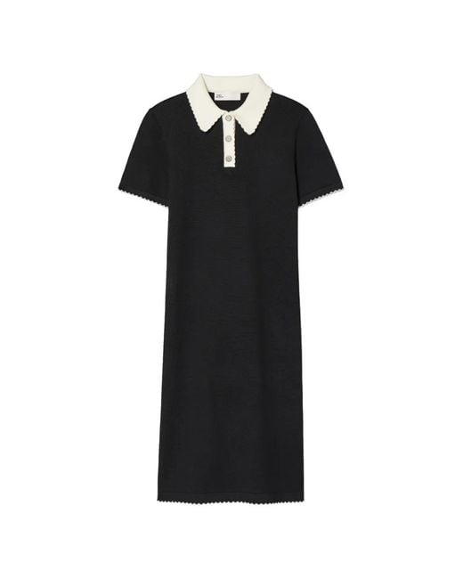 Tory Burch Black Wool Scalloped Polo Dress