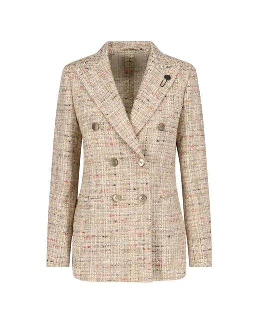 Lardini Natural Double-Breasted Tweed Blazer