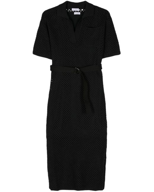 Robe mi-longue en crochet à taille ceinturée Brunello Cucinelli en coloris Black