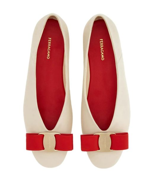 Ferragamo White Vara Bow Ballet Flat