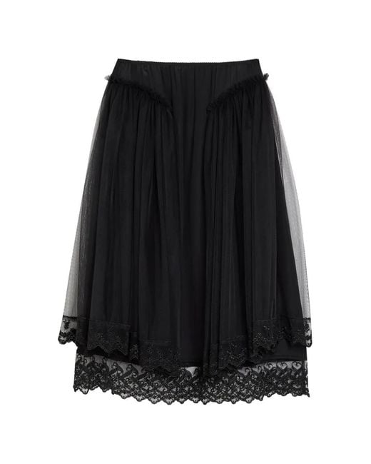 Simone Rocha Black Ruffled Lace Midi Skirt