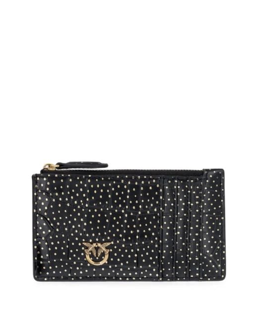 Pinko Black Love Birds-Hardware Leather Cardholder