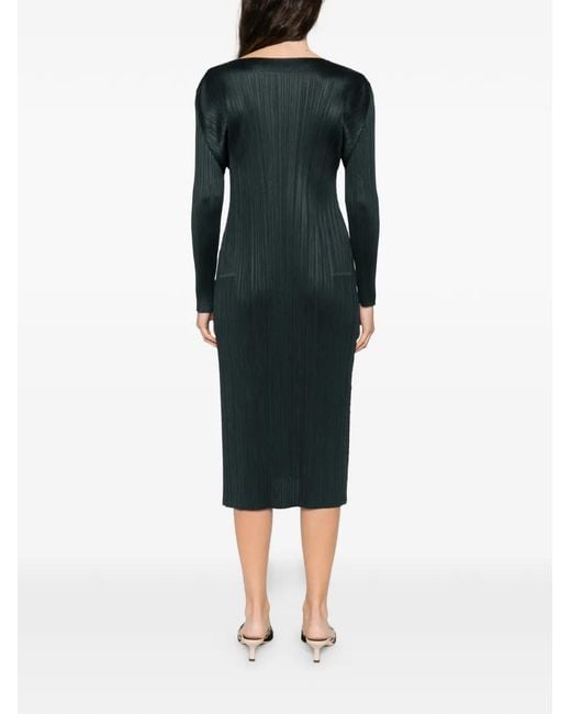 Pleats Please Issey Miyake Green Pleated Midi Dress