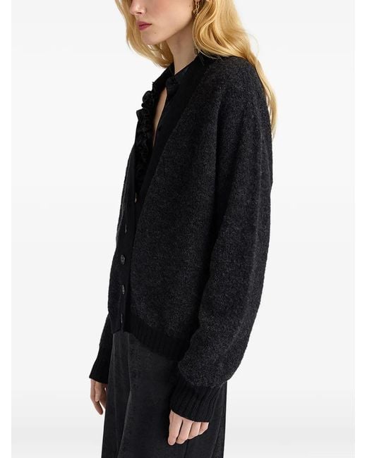 Momoní Black Pra Bouclé-Knit Ribbed-Trim Cardigan