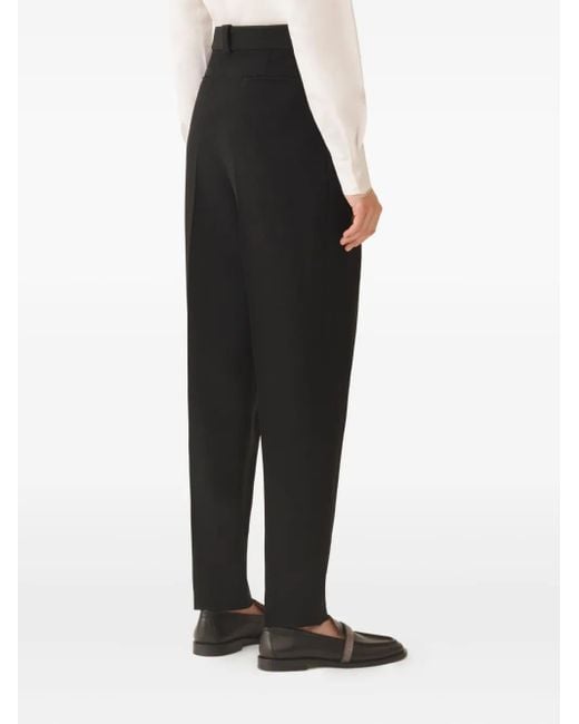 Fabiana Filippi Black Cady Pleated High-Waisted Trousers