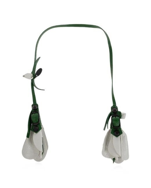 Balenciaga Green Le City Roses Floral-Charm Leather Keyring