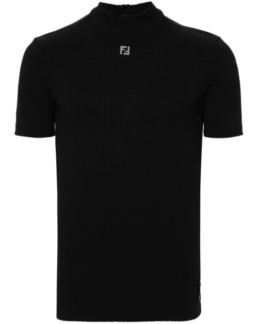 Fendi Geripptes T-Shirt mit FF-Schild in Black für Herren