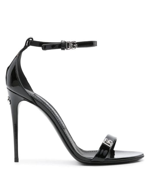 Dolce & Gabbana ロゴプレート フラットサンダル ブラック Dolce & Gabbana Elegant Leather Sandal With Thin Logo Strap