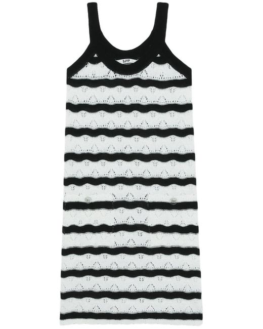 SJYP Black Crochet-knit Striped Minidress
