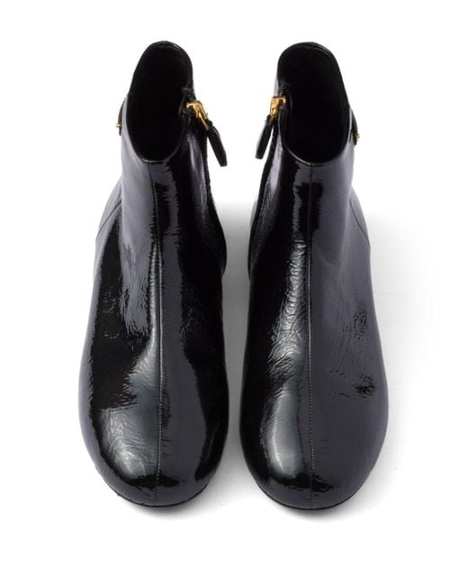 Prada Black Patent-Leather Ankle Boots