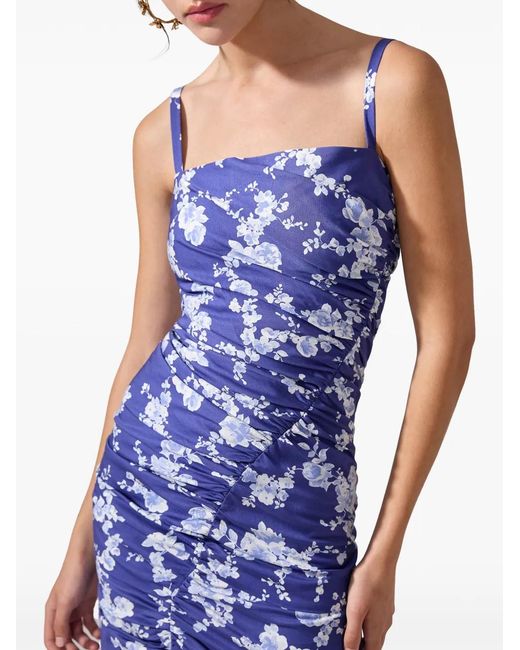 Carolina Herrera Blue Floral-Print Gathered Gown