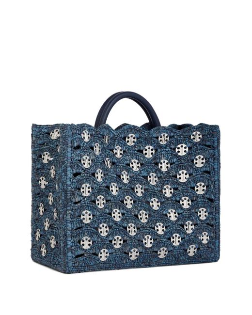 Rabanne Blue Woven Raffia Tote Bag