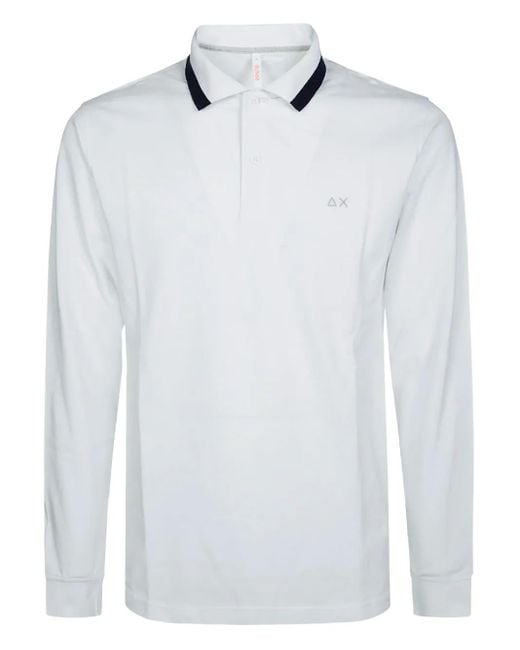 Sun 68 White Stripe-collar Polo Shirt for men