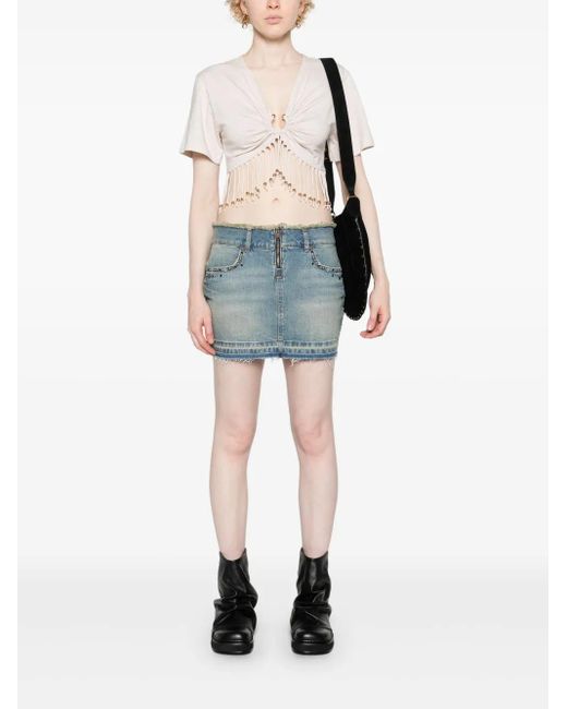 Guess Blue Frayed-Brim Denim Miniskirt