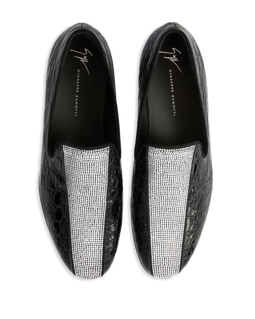 Giuseppe Zanotti Black Tuxedo Diamond Leather Loafers for men