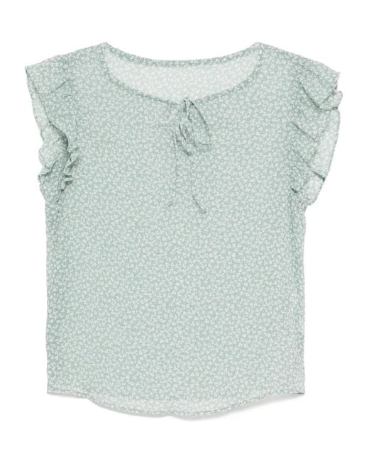 To b. by agnès b. Blue Clover Print Frill Blouse