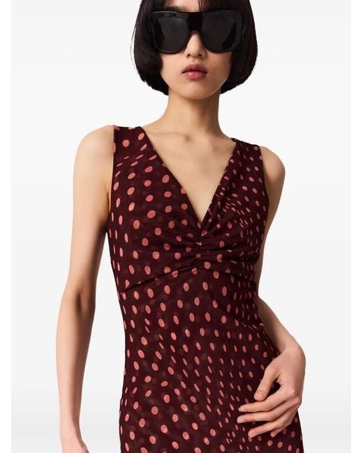 Stella McCartney Red Polka-Dot Ruched Midi Dress