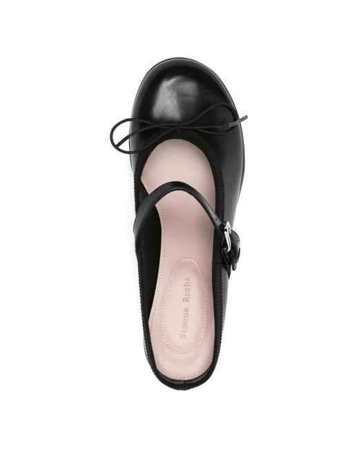 Simone Rocha Black Polished-Leather Bow Mules