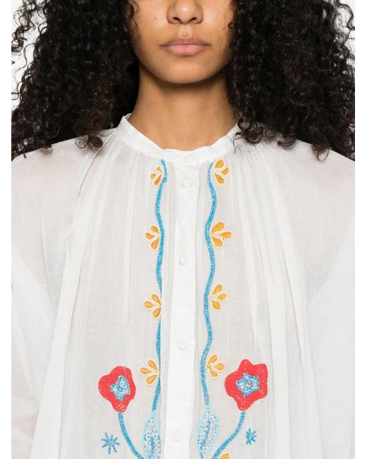 Forte_forte White Bead-Embroidered Scalloped-Hem Shirt
