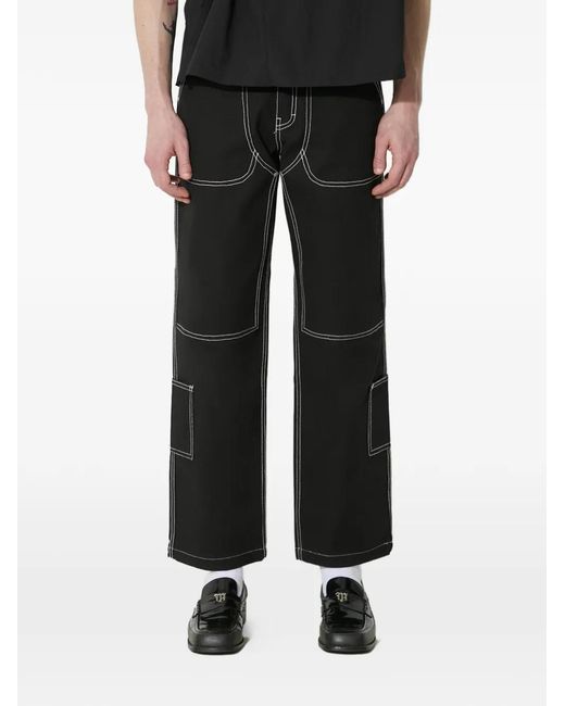 Pleasures Black Logo-Patch Trousers for men