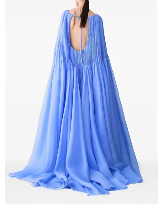 Carolina Herrera Blue Pleated Cape Gown