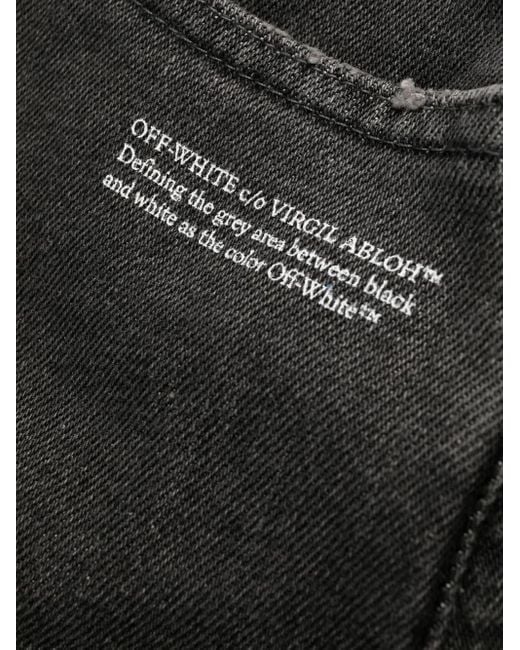 Off-White c/o Virgil Abloh Gray Slogan-Print Cropped Skinny Jeans