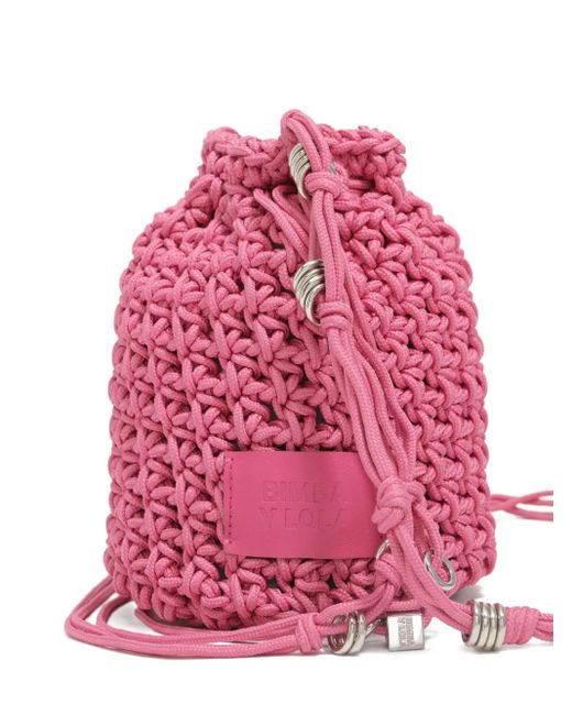 Bimba Y Lola Red Crochet Drawstring Bucket Bag