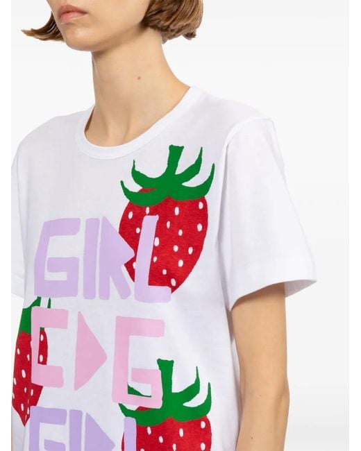 Comme des Garçons White Strawberry Print Top