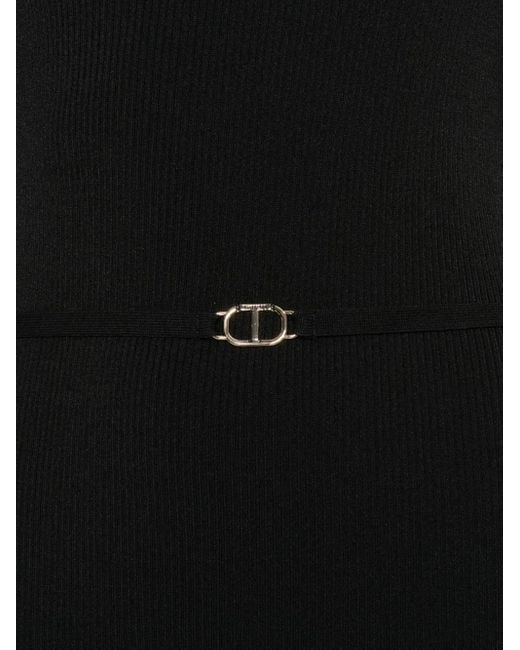 Twinset Geribbelde Jurk Met Riemsluiting in het Black