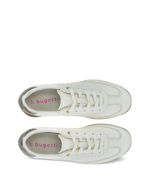 Bugatti White Logo-Embossed Metallic-Effect Sneakers