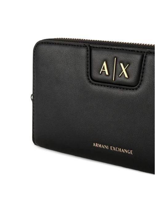 ARMANI EXCHANGE Black Logo-Plaque Zip-Around Wallet