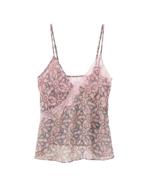 Ba&sh Pink Tizy Lace-Trimmed Floral-Print Camisole Top