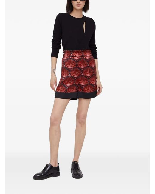 Sisley Red Ruffled Patterned Shorts
