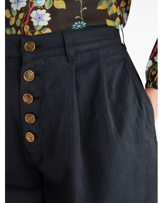 Etro Blue High-waist Cotton Bermuda Shorts