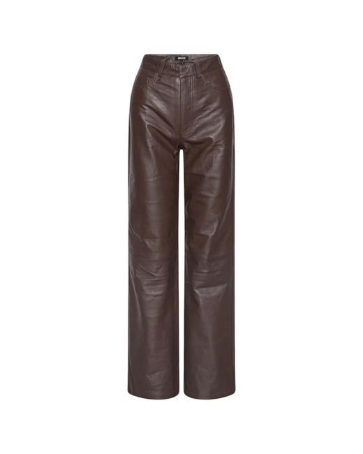 ROTATE BIRGER CHRISTENSEN Brown High-Waisted Straight-Leg Trousers