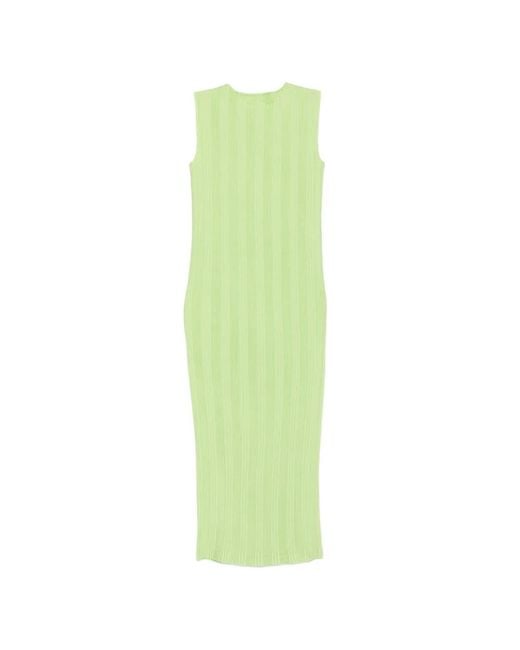 Issey Miyake Green Pleated Sleeveless Mini Dress