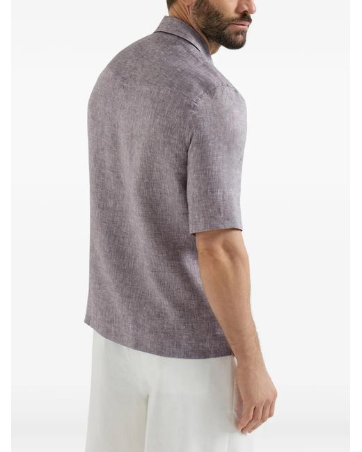 Brunello Cucinelli Gray Camp-Collar Short-Sleeve Shirt for men