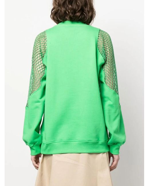 MSGM Green Mesh-Detail Crew Neck Sweatshirt