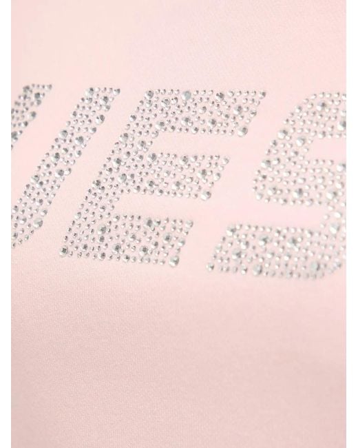 Guess Pink Silvy Rhinestone-Logo Sweatshirt