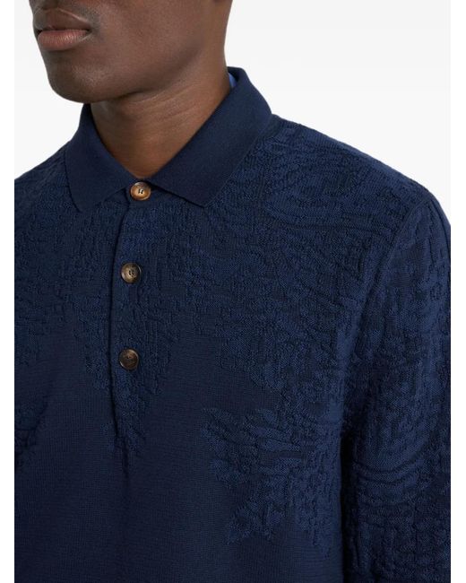 Etro Blue Pull Style Polo En Coton Et Laine À Motif Paisley for men