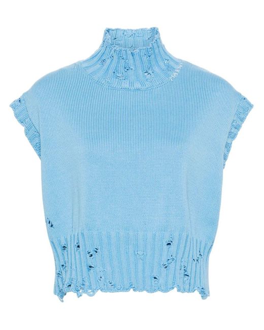 Marni Blue Distressed Roll-neck Top